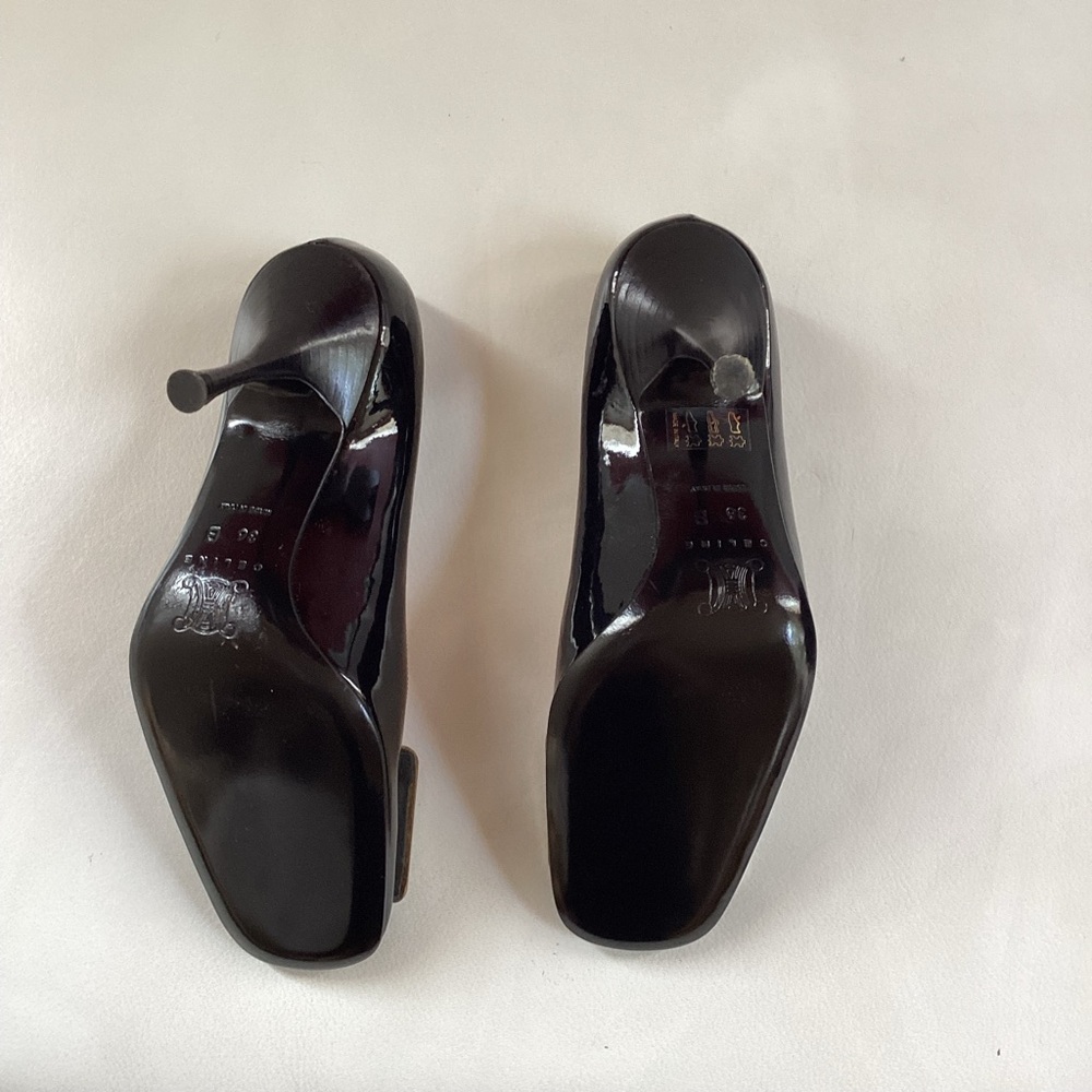 Celine Black Patent Leather Silver Plaque Square Toes Pumps SZ 6/36 - Picture 5 of 8